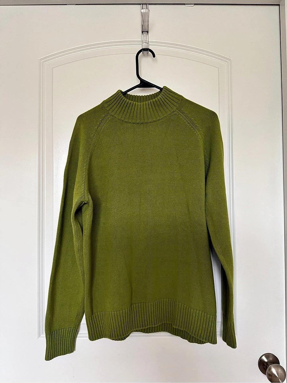 Jeanne Pierre Crewneck 100% Cotton Sweater in Green Size XL Like New